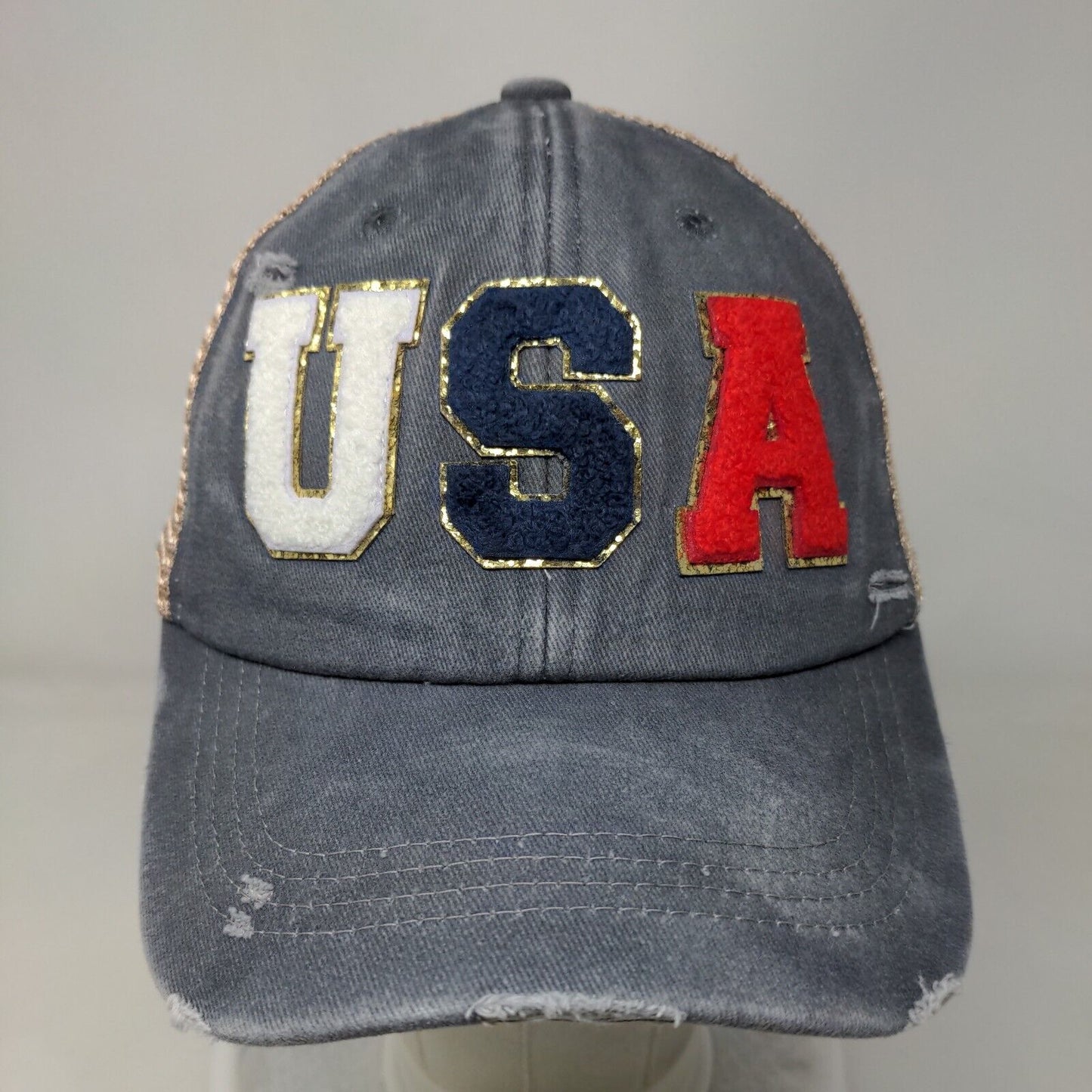 USA Snapback Mesh Back Trucker Hat Multicolor One Size Sugar Stitch