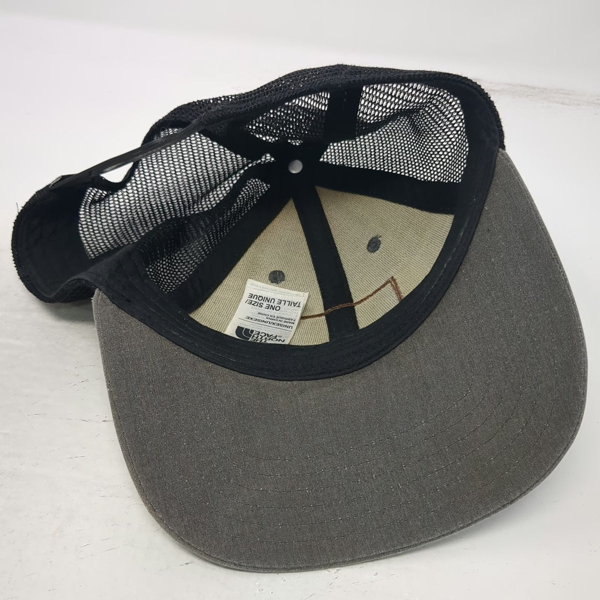 The North Face Trucker Hat Gray One Size Brown Logo Patch Mesh Back Snapback