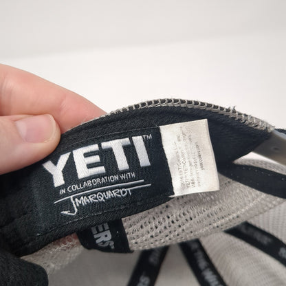 Yeti Fish Leather Patch Snapback Trucker Hat Gray One Size Mesh Back