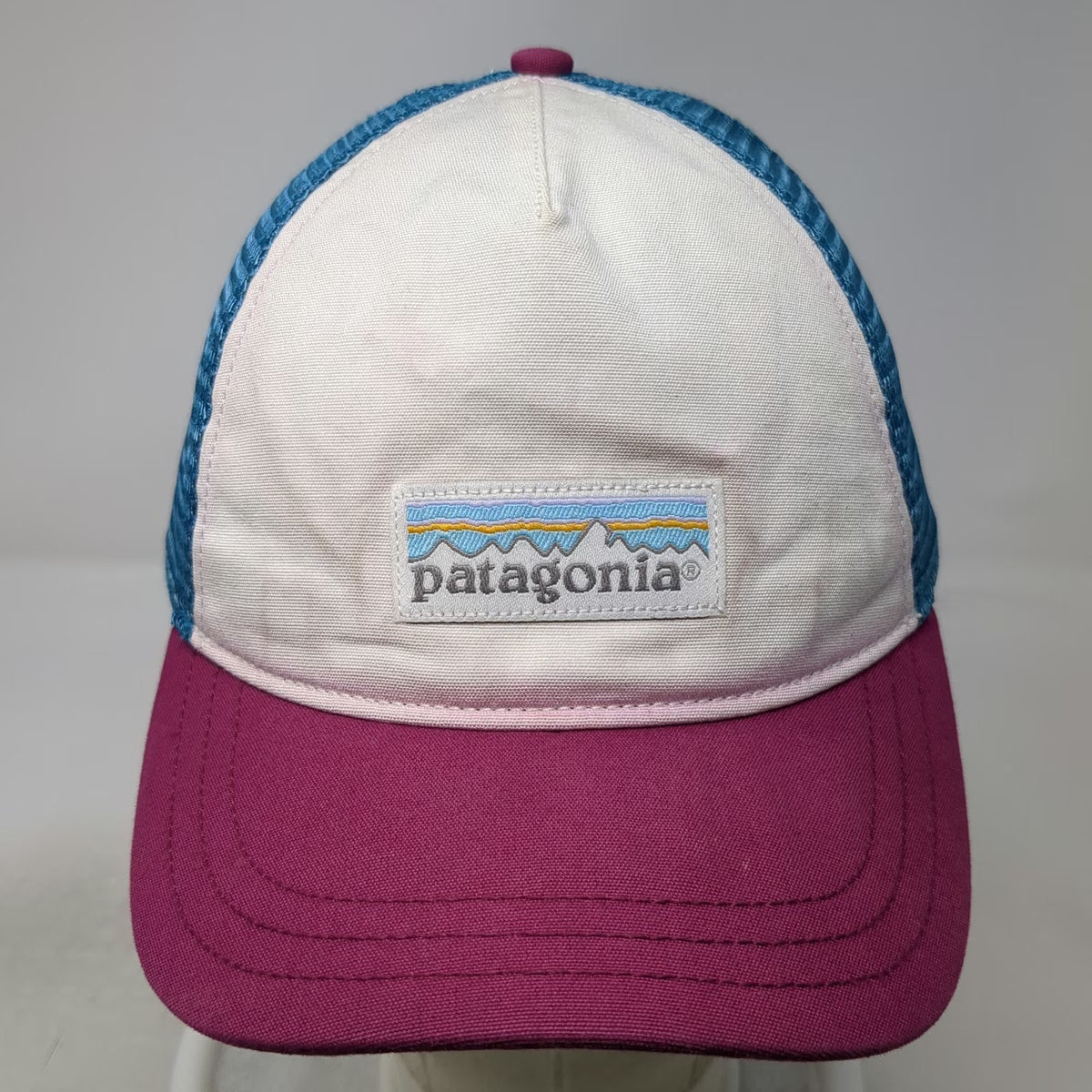 Patagonia Trucker Hat White Purple Blue One Size Mesh Back Snapback Logo Patch
