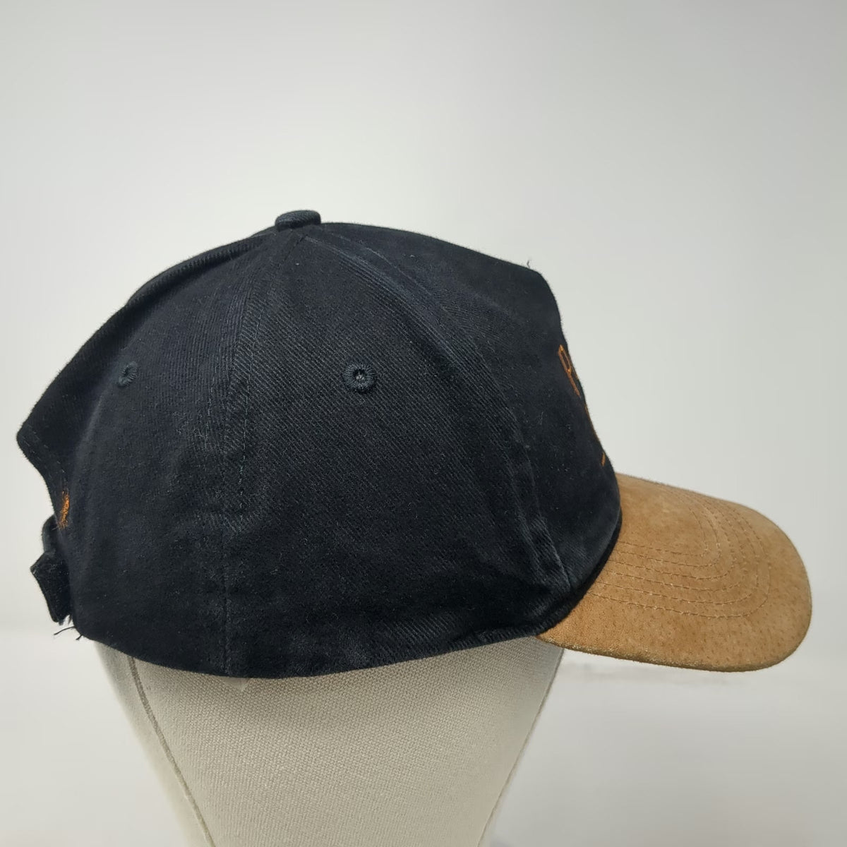 Pottery World Baseball Cap Black Brown One Size Suede Brim Cotton Strapback Hat