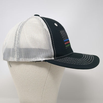 Justin Trucker Hat Black One Size Thin Blue Red Green Line Flag Mesh Snapback