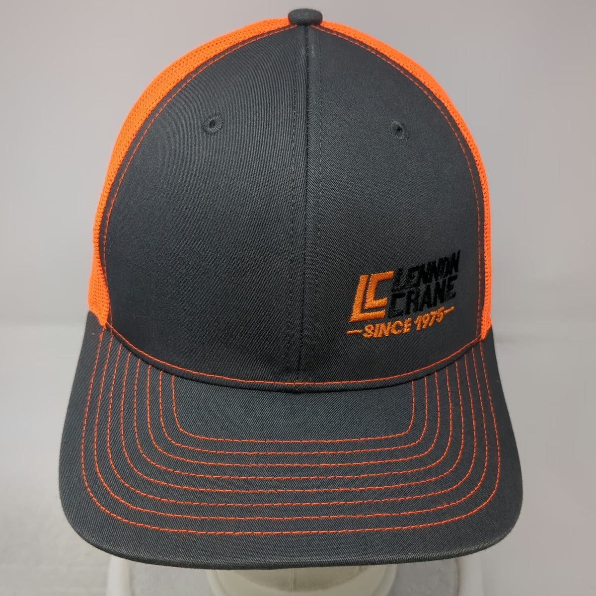 Richardson Trucker Hat Gray Orange OSFM Mesh Back Lennon Crane 1975 Construction