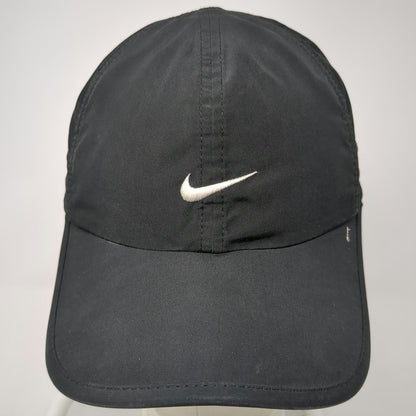 Nike Baseball Cap Black One Size White Swoosh Performance Strapback Hat Running
