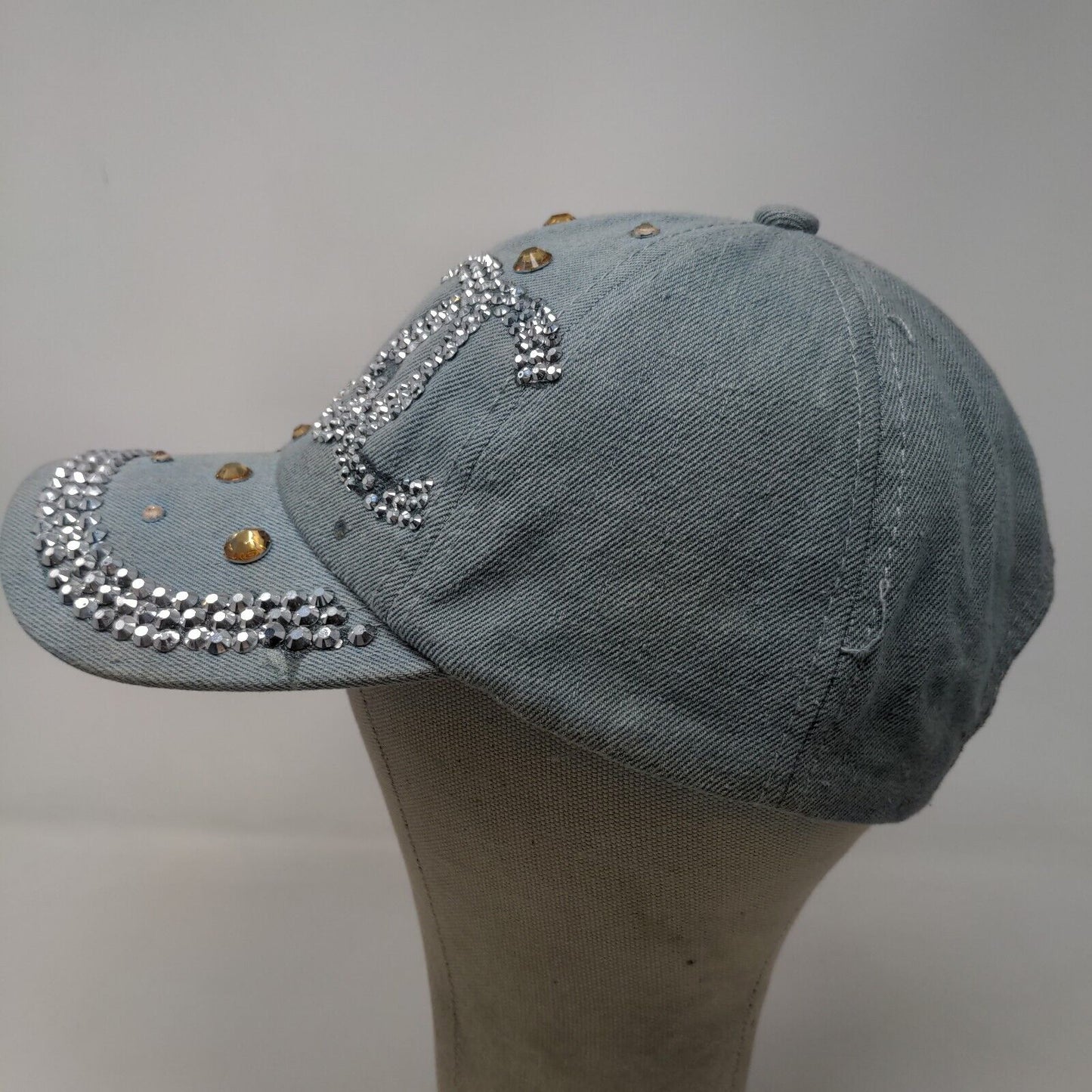 Capri Corn Women's Slideback Hat Blue Adjustable Rhinestones Shiny Accents