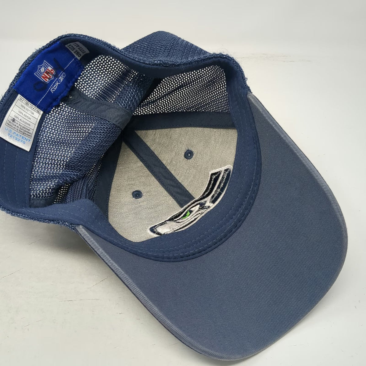 Seattle Seahawks NFL Reebok Cap Blue One Size Mesh Back Curved Brim Logo Shield