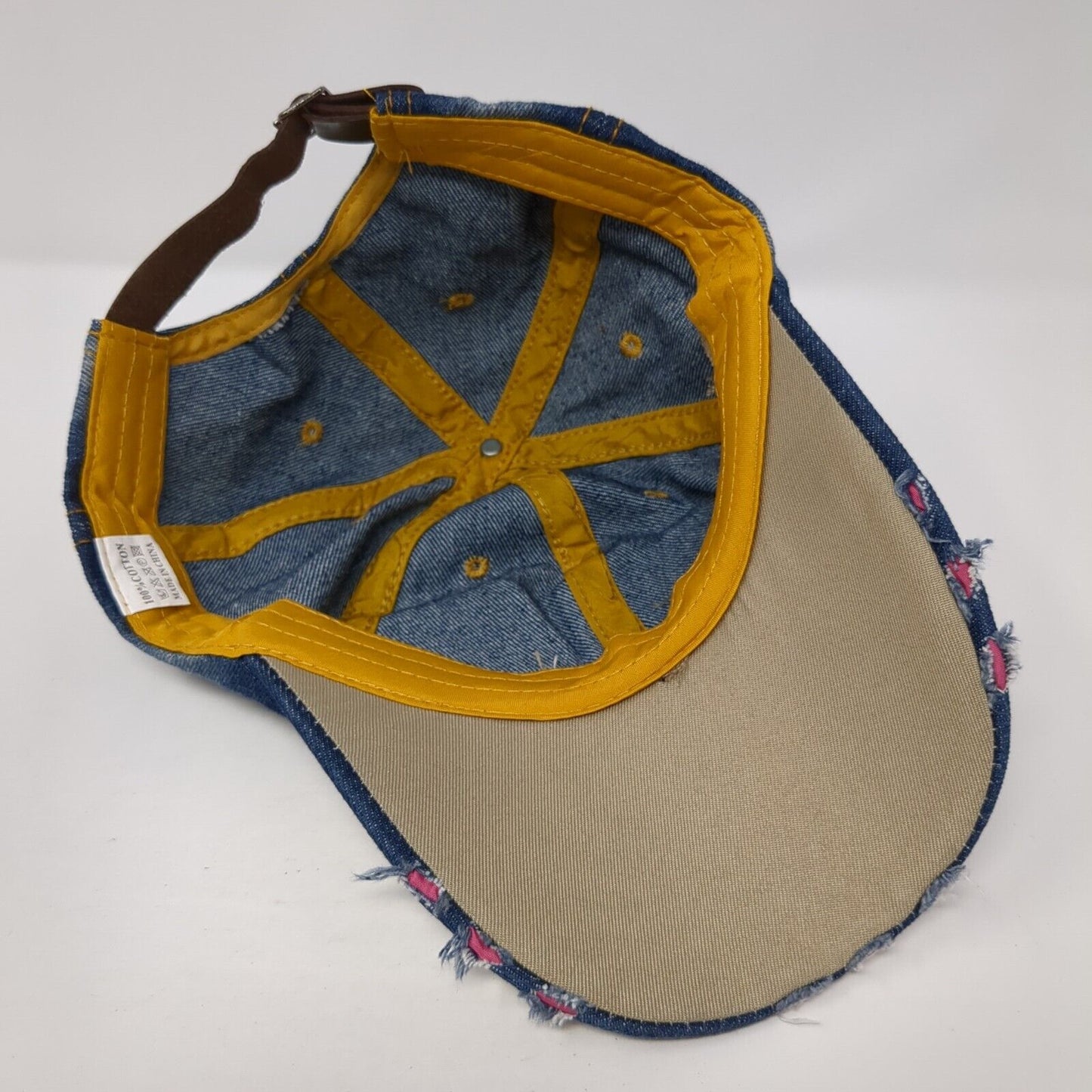 LOVE Studded Slideback Hat Blue One Size Adjustable Denim Distressed Rhinestone