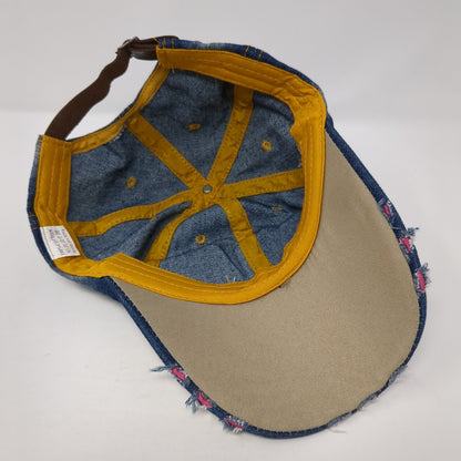 LOVE Studded Slideback Hat Blue One Size Adjustable Denim Distressed Rhinestone
