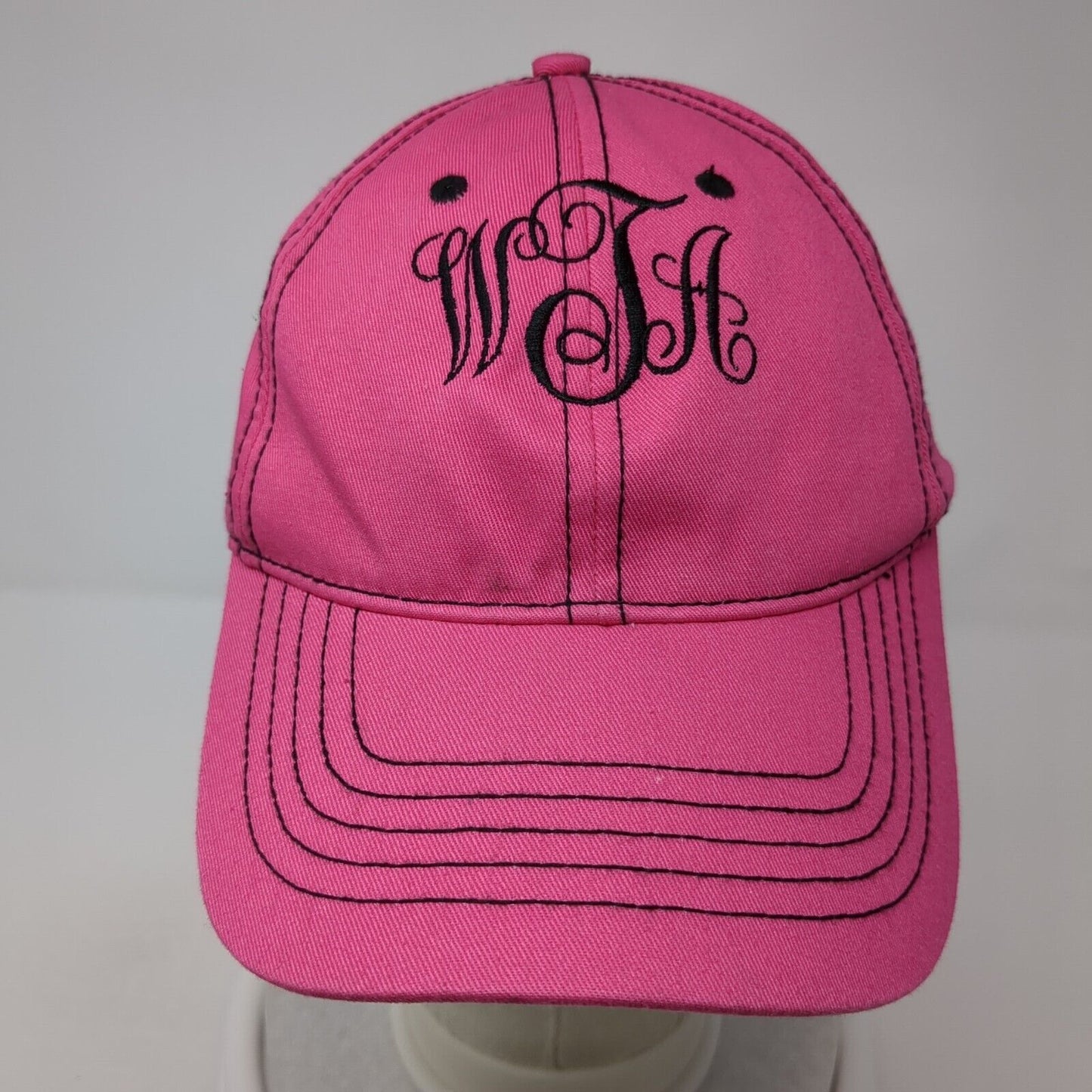 WTA Monogram Strapback Hat Pink One Size Adjustable Embroidered 6 Panel Cotton