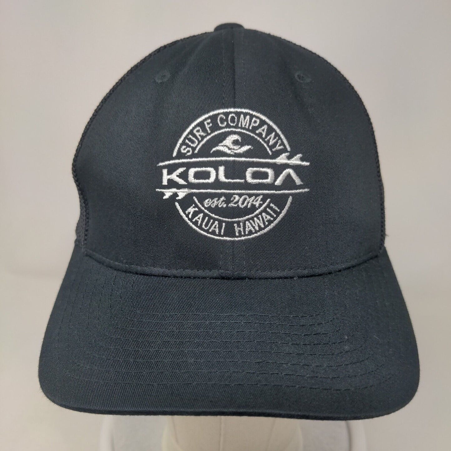 Koloa Surf Company Kauai Hawaii Fitted Trucker Hat Black One Size Mesh Flex Fit