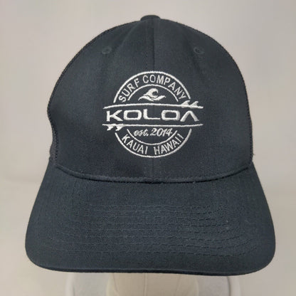 Koloa Surf Company Kauai Hawaii Fitted Trucker Hat Black One Size Mesh Flex Fit