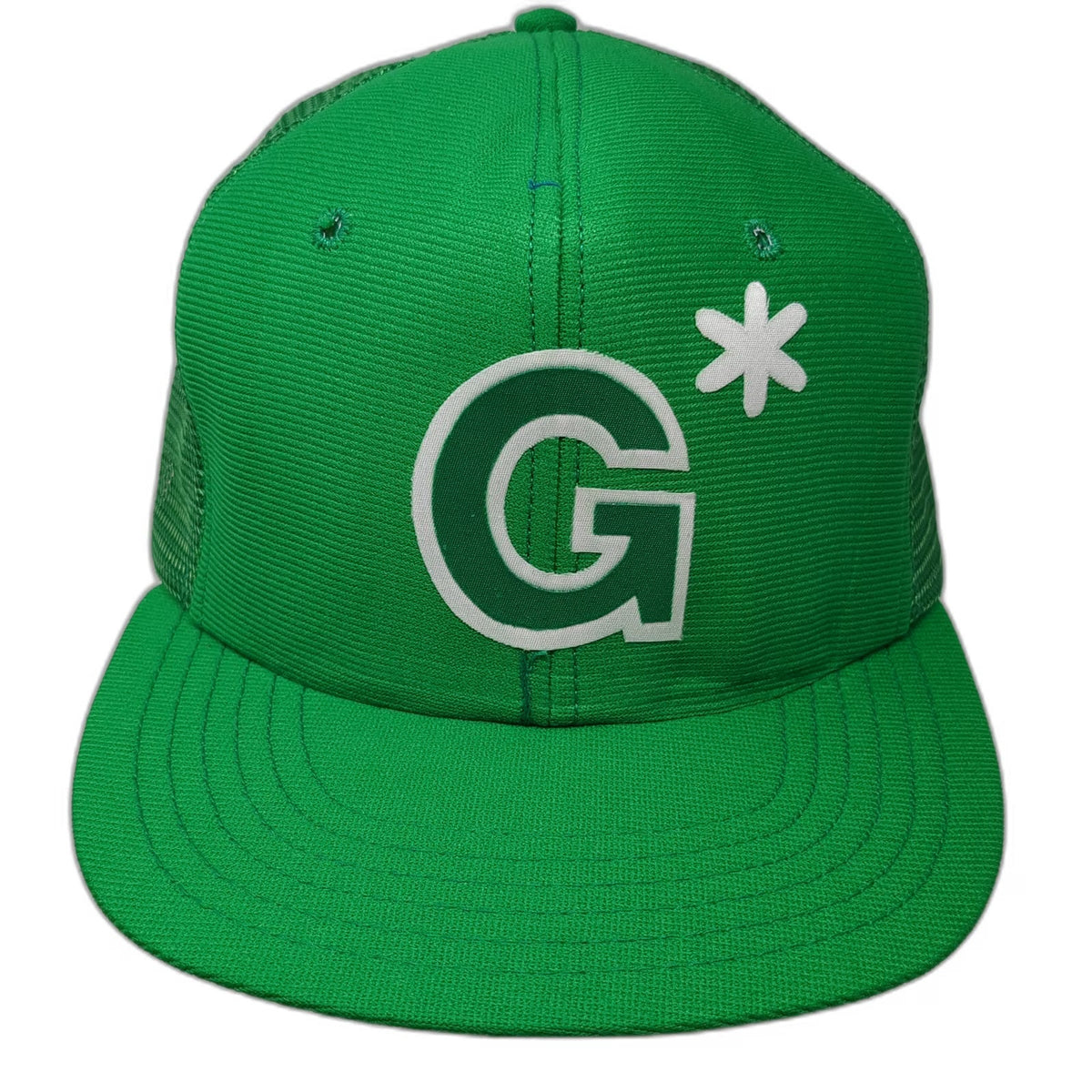 DeLONG Trucker Hat Green L Snapback Mesh G Logo Asterisk Flower USA Made