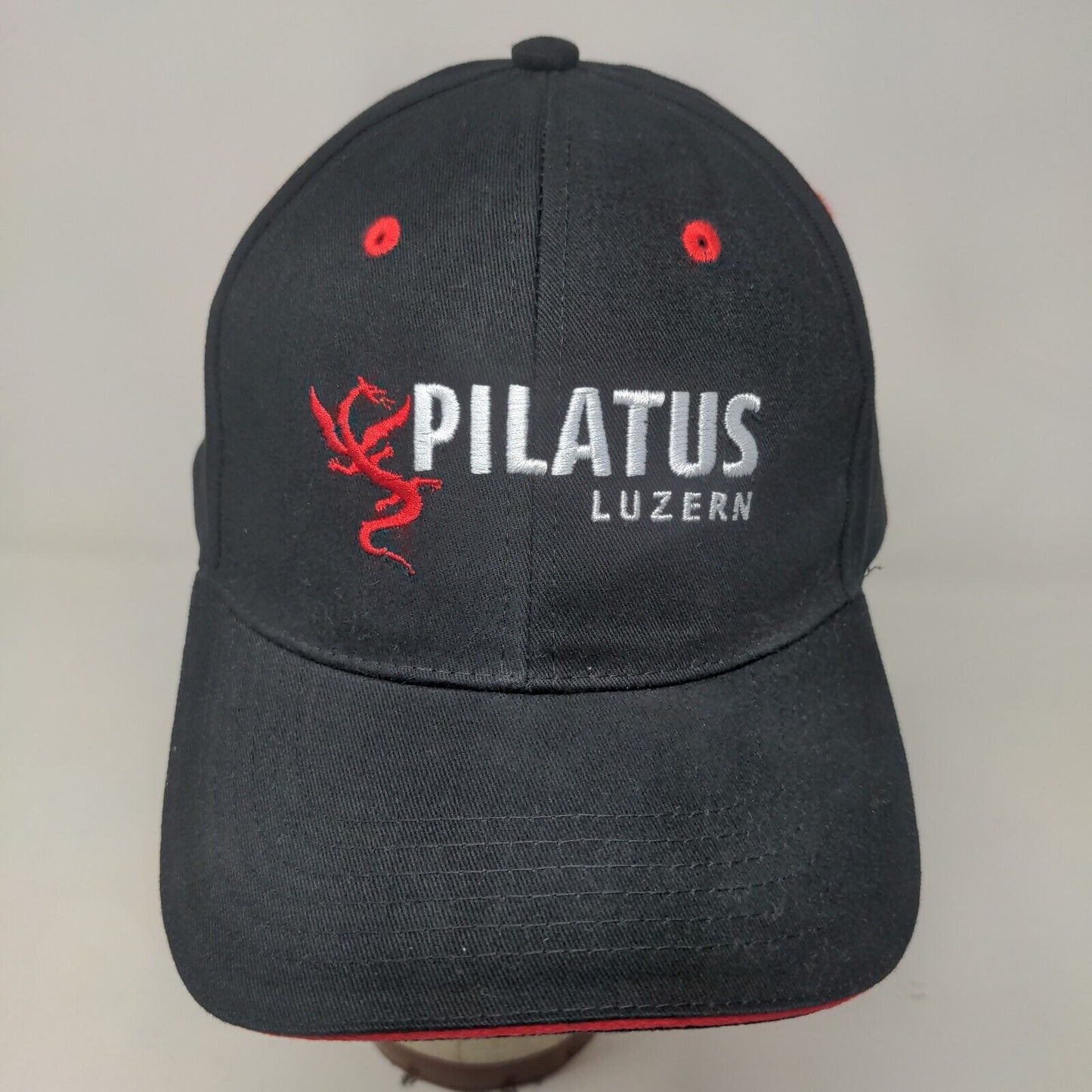 Pilatus Luzern Men's Slideback Hat Black Embroidered Logo 100% Cotton