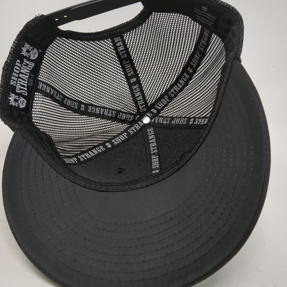 Shop Strange Trucker Hat Black One Size Leather Patch Monkey Logo Snapback