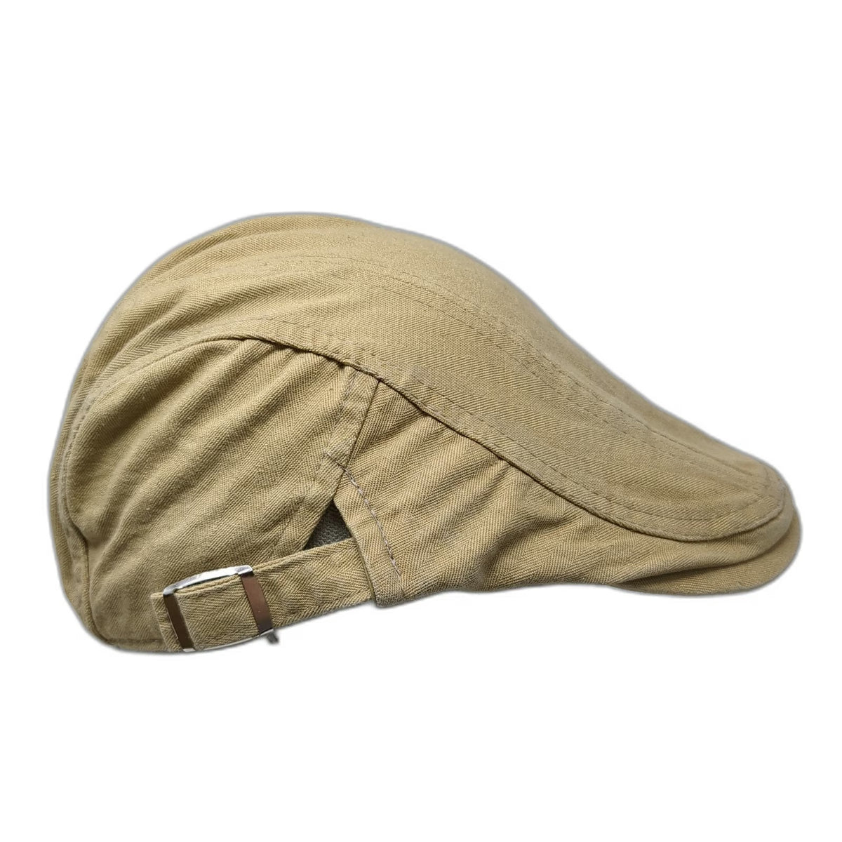 Newsboy Cap Beige One Size Side Buckles Slideback Cotton Panelled Driving Hat