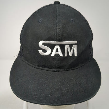 Apollo Trucker Hat Black One Size SAM Logo Snapback Mesh Back Structured Cap