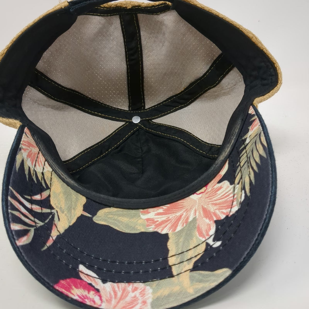 Roxy 5 Panel Black Beige Pink Green Hat One Size Straw Woven Floral Strapback