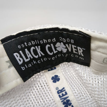 Black Clover Trucker Hat Beige White Blue One Size Mesh Back Snapback Clover