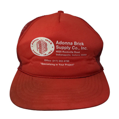Adonna Brick Supply Co Inc. Snapback Trucker Hat Red OSFA Mesh Back Rope 6 Panel