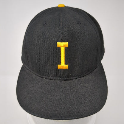 Letter I Fitted Hat Black 7 5/8 Embroidered Solid 6 Panel Vent Holes