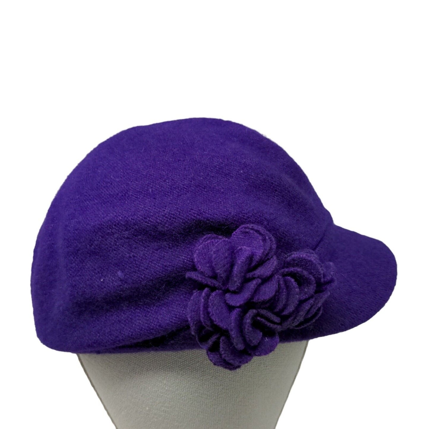 K Products Women's Knit Hat Purple Wool Nylon Blend Floral Accent