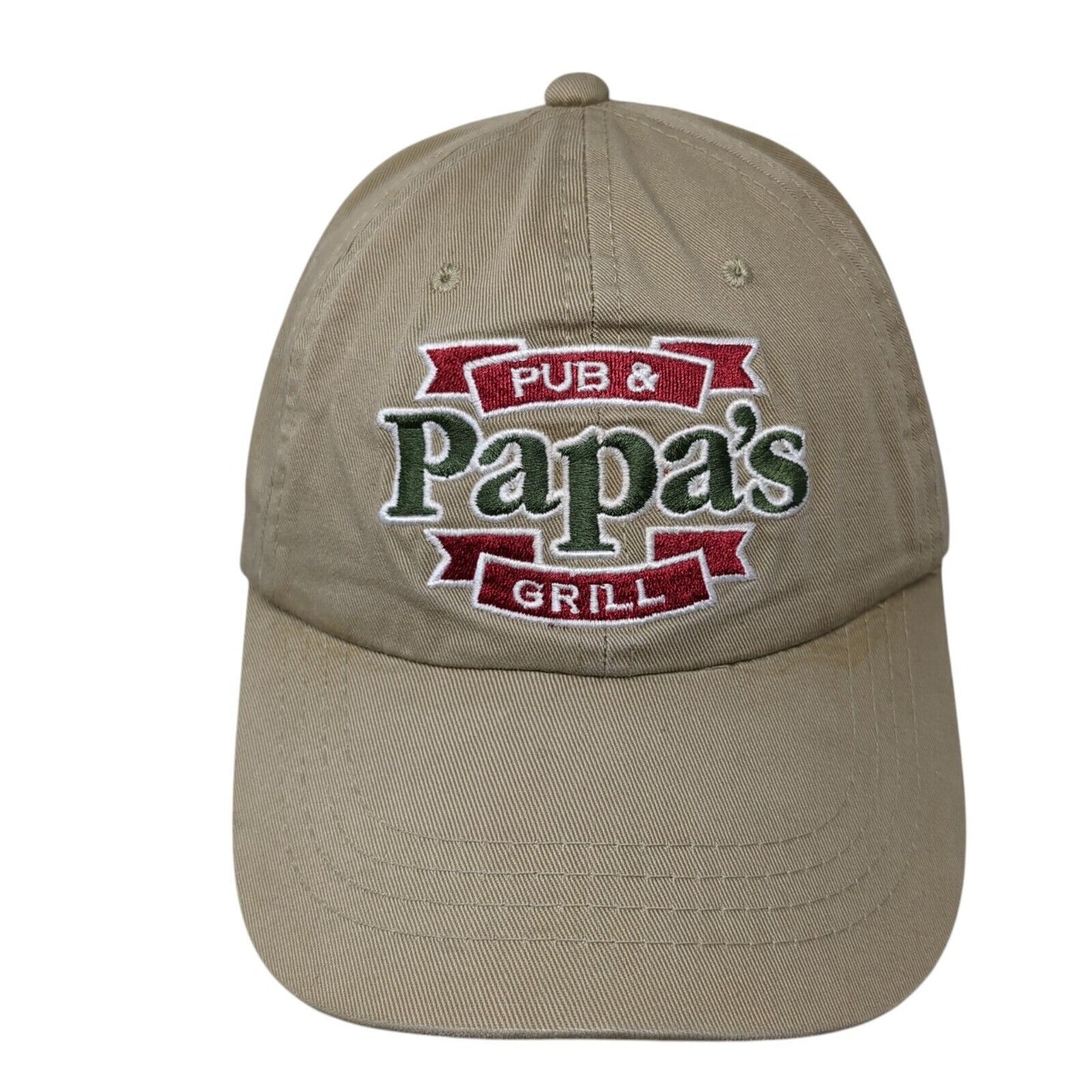 Papa's Pub & Grill Strapback Hat Tan One Size Adjustable Embroidered