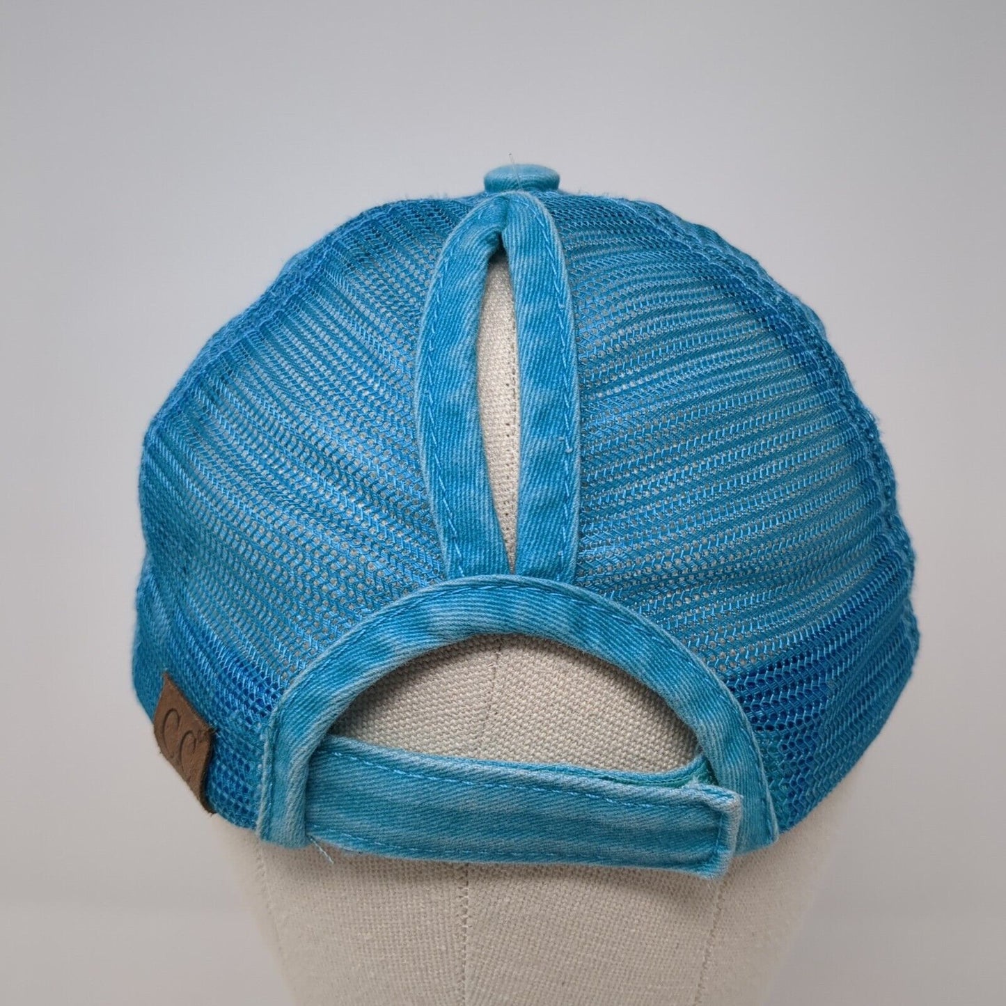 C.C Exclusives Strapback Trucker Hat Blue One Size Ponytail Distressed