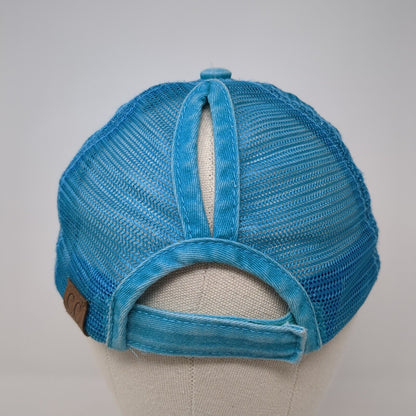 C.C Exclusives Strapback Trucker Hat Blue One Size Ponytail Distressed