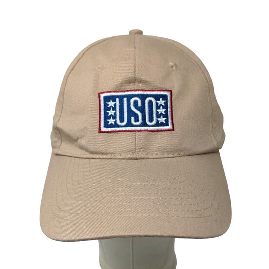 USO Men's Slideback Hat Tan Adjustable Embroidered Logo 100% Cotton