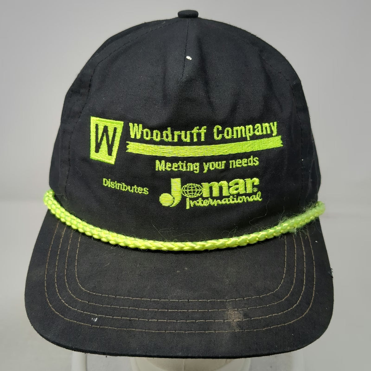 Sportsman 5 Panel Black Yellow Rope Snapback Hat Woodruff Company Jomar Vintage