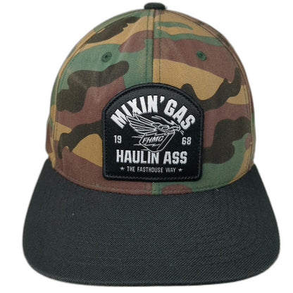 Fasthouse Snapback Hat Green One Size Camo Haulin Ass Flat Bill Patch Moto