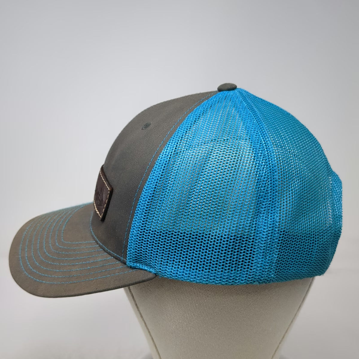 Richardson Trucker Hat Gray Blue One Size Mike's Archery Leather Patch Mesh