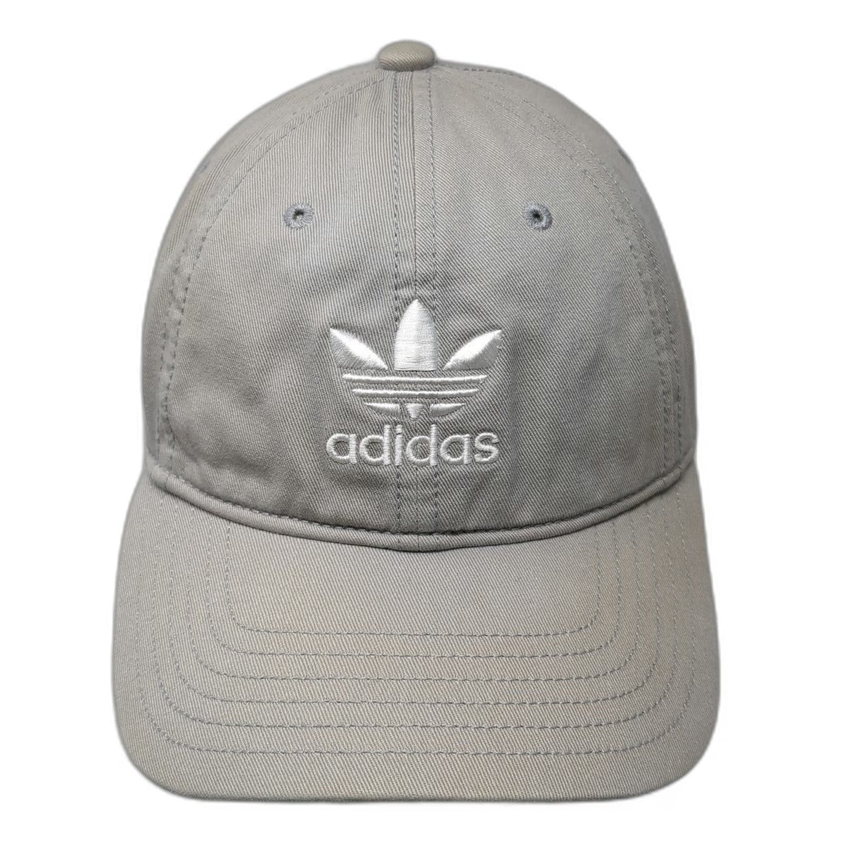 Adidas Baseball Cap Gray One Size Trefoil Logo Cotton Slideback Embroidered Hat