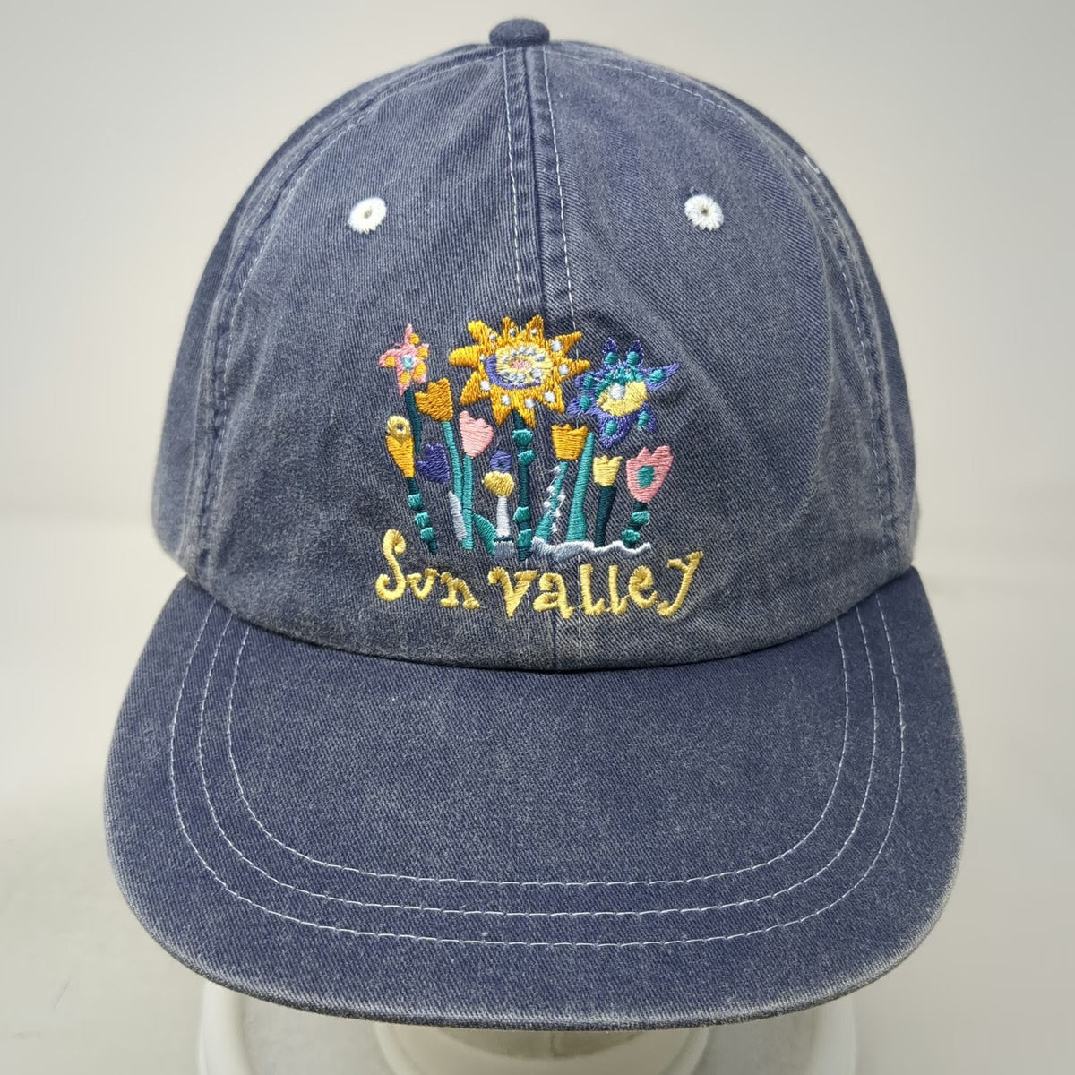 Baseball Cap Blue One Size Sun Valley Embroidered Flowers Strapback Hat Idaho