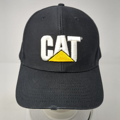 CAT Snapback Hat Black One Size Adjustable Embroidered 6 Panel Distressed