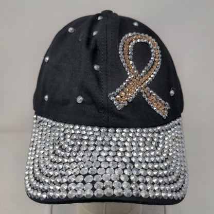 Breast Cancer Awareness Ribbon Slideback Hat Black One Size Bling Rhinestone