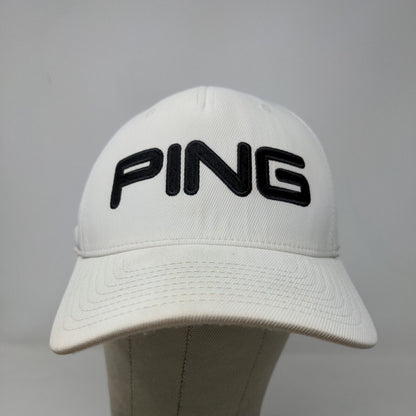 PING Men's Fitted Hat White Size S-M Embroidered Big Logo Nylon Blend