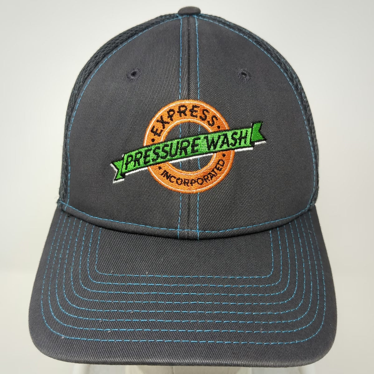 New Era Baseball Cap Gray M Fitted 39THIRTY Mesh Back Pressure Wash Logo Hat
