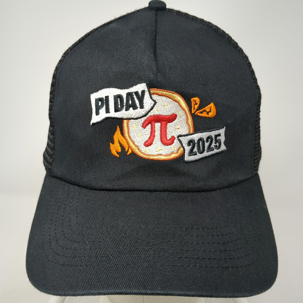 Trucker Hat Black One Size Pi Day 2025 Pizza Pie Math Graphic Snapback Mesh Back