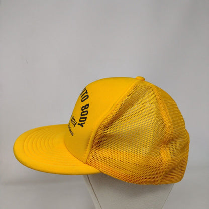 Custom Auto Body Boise Idaho Snapback Trucker Hat Yellow OSFA Mesh Back Vintage
