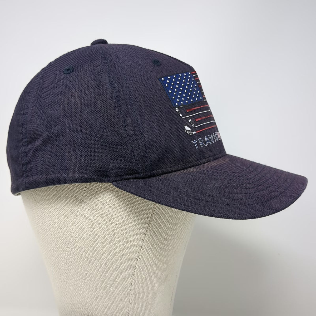 TravisMathew Baseball Cap Blue XL Flexfit Golf Club American Flag Patriotic Hat