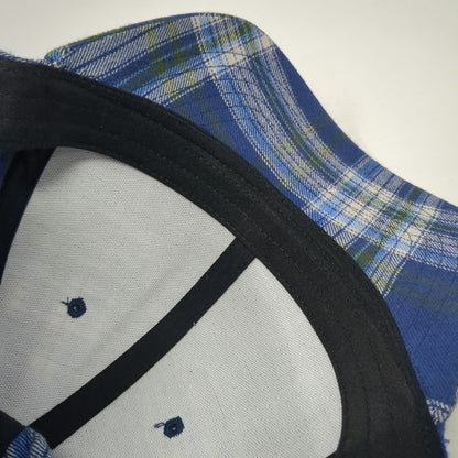 Backpacker Baseball Cap Blue One Size Plaid Cotton Strapback Hat Mountain Logo