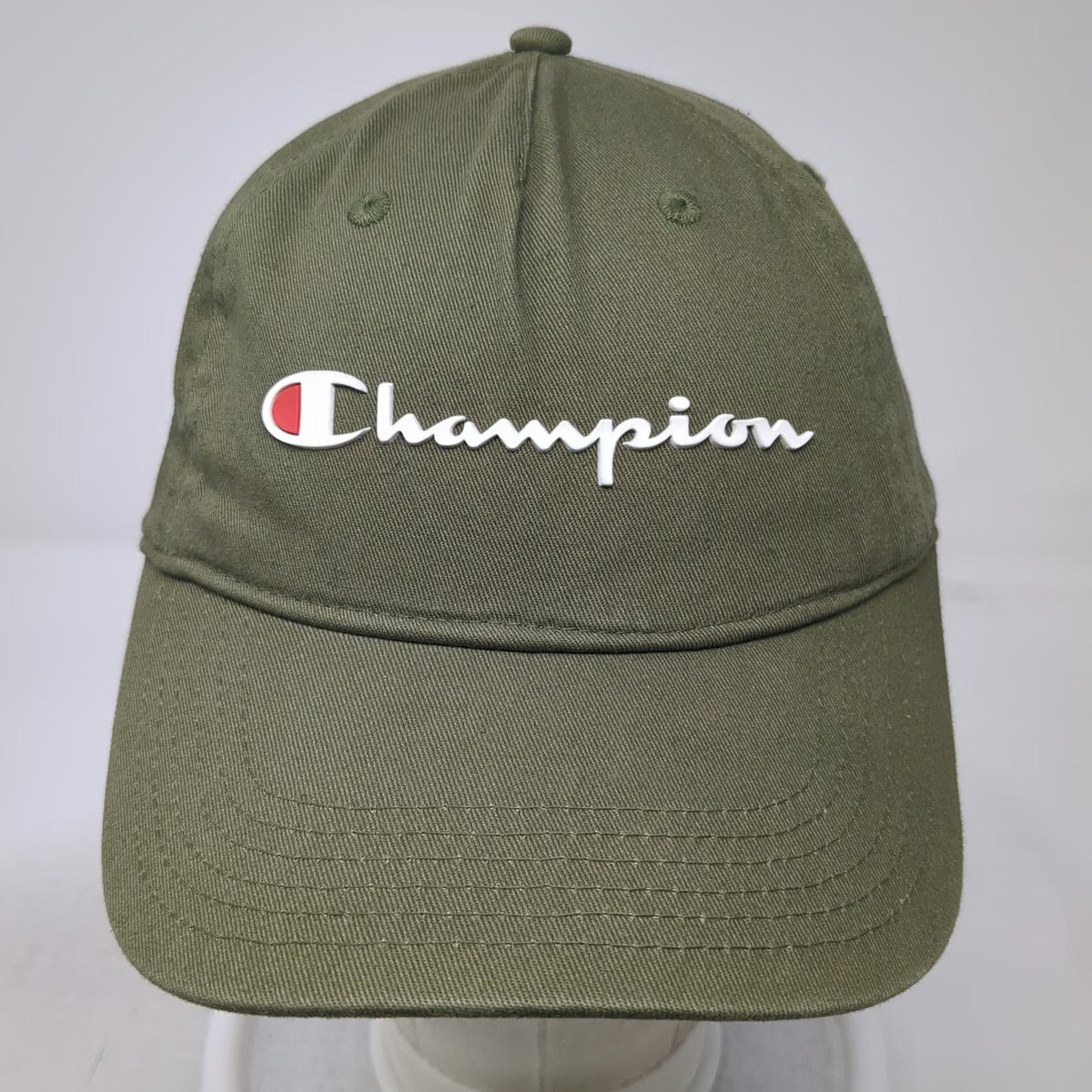 Champion 5 Panel Green One Size Script Logo Cotton Adjustable Slideback Hat