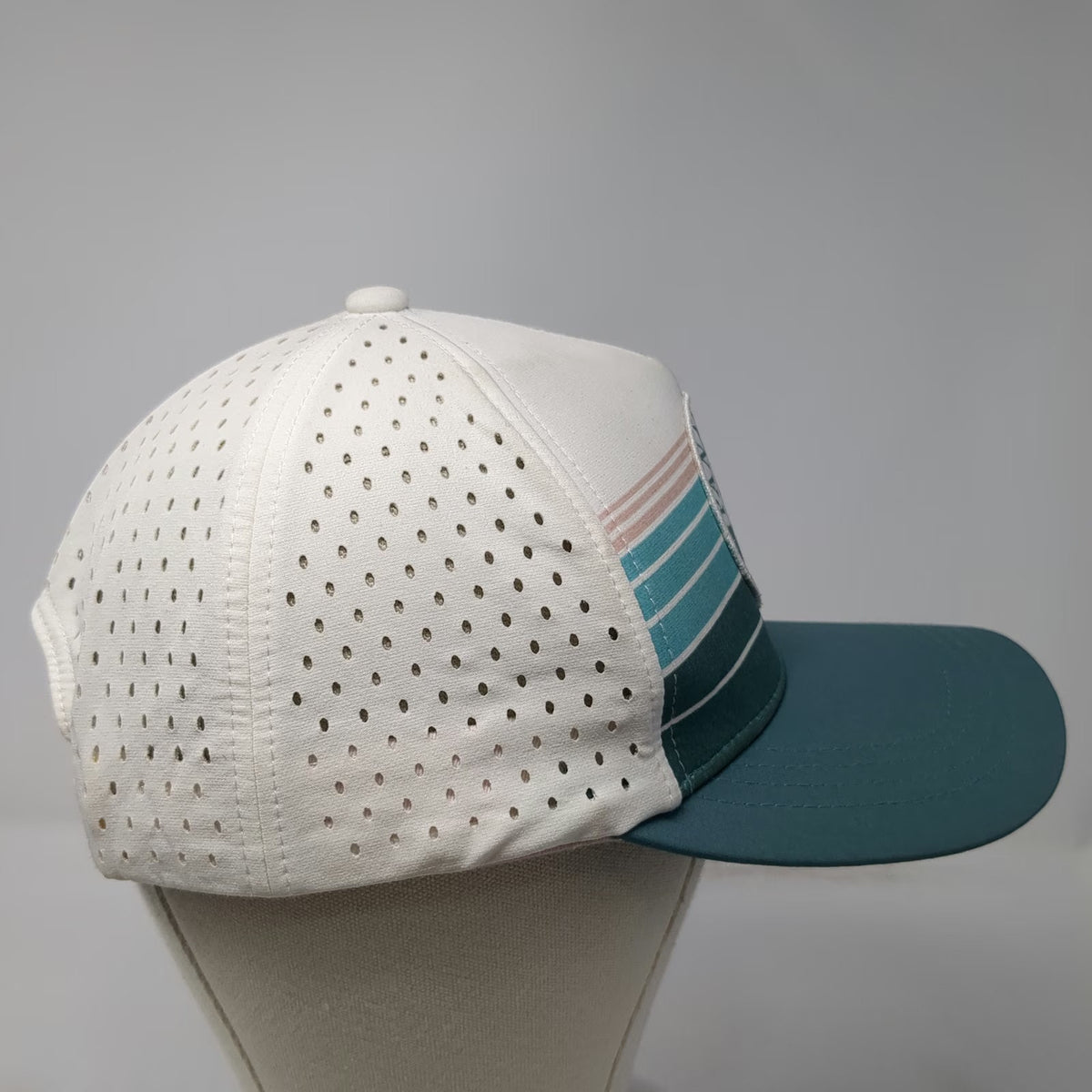 Free Style Trucker Hat White Blue One Size Panama City Beach Palm Tree Striped