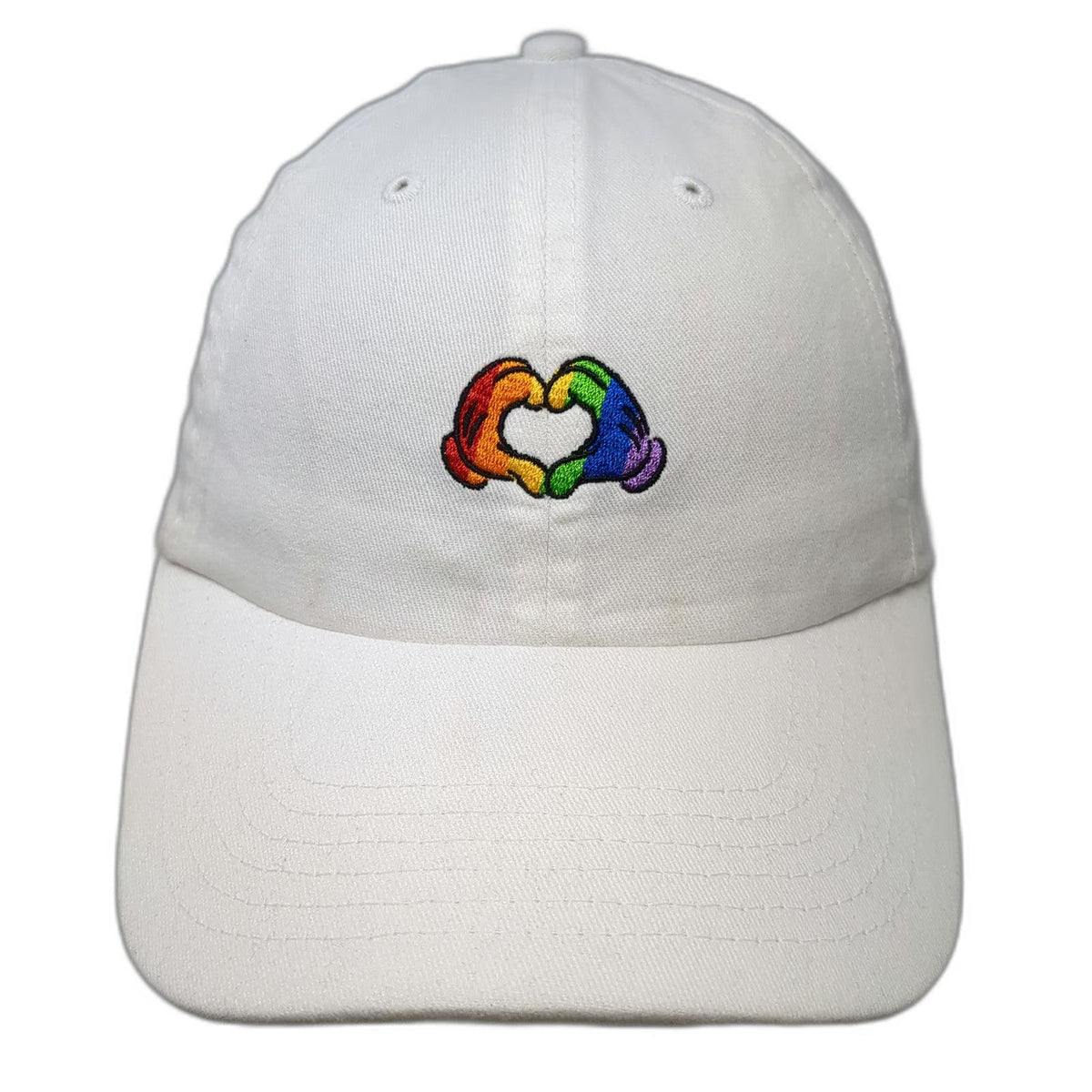 Disney Parks Baseball Cap White OSFM Rainbow Mickey Heart Slideback Cotton Hat