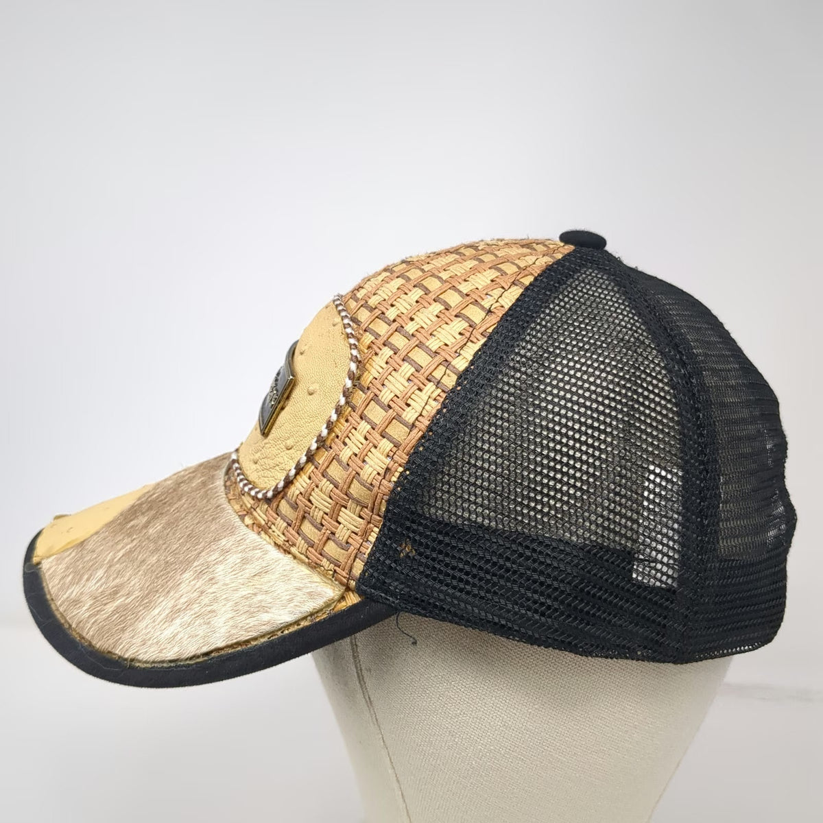 Zacatecas Brown Trucker Hat One Size Snapback Mesh Ostrich Straw Hair Hide