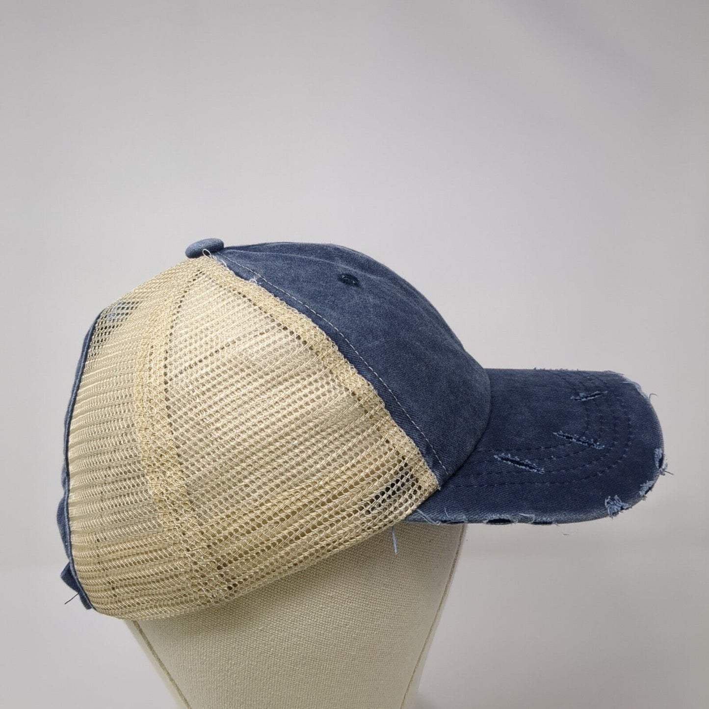 Unbranded Ponytail Trucker Hat Multicolor OS Adjustable Mesh Back Distressed