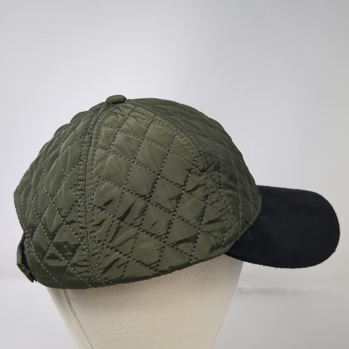 Green Black Baseball Cap One Size Quilted Polyester Suede Brim Strapback Hat