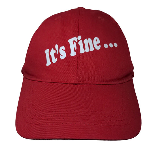 It's Fine Strapback Hat One Size Red Graphic Print Vented Holes Adjustable