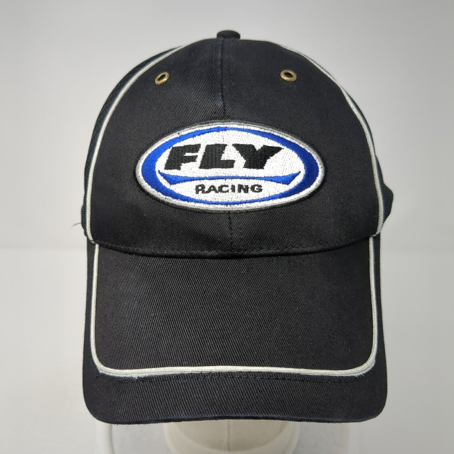 Fly Racing Strapback Hat Black One Size Embroidered Vent Holes Piping